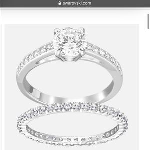 Swarovski I Do Ring Set Rhodium Plated